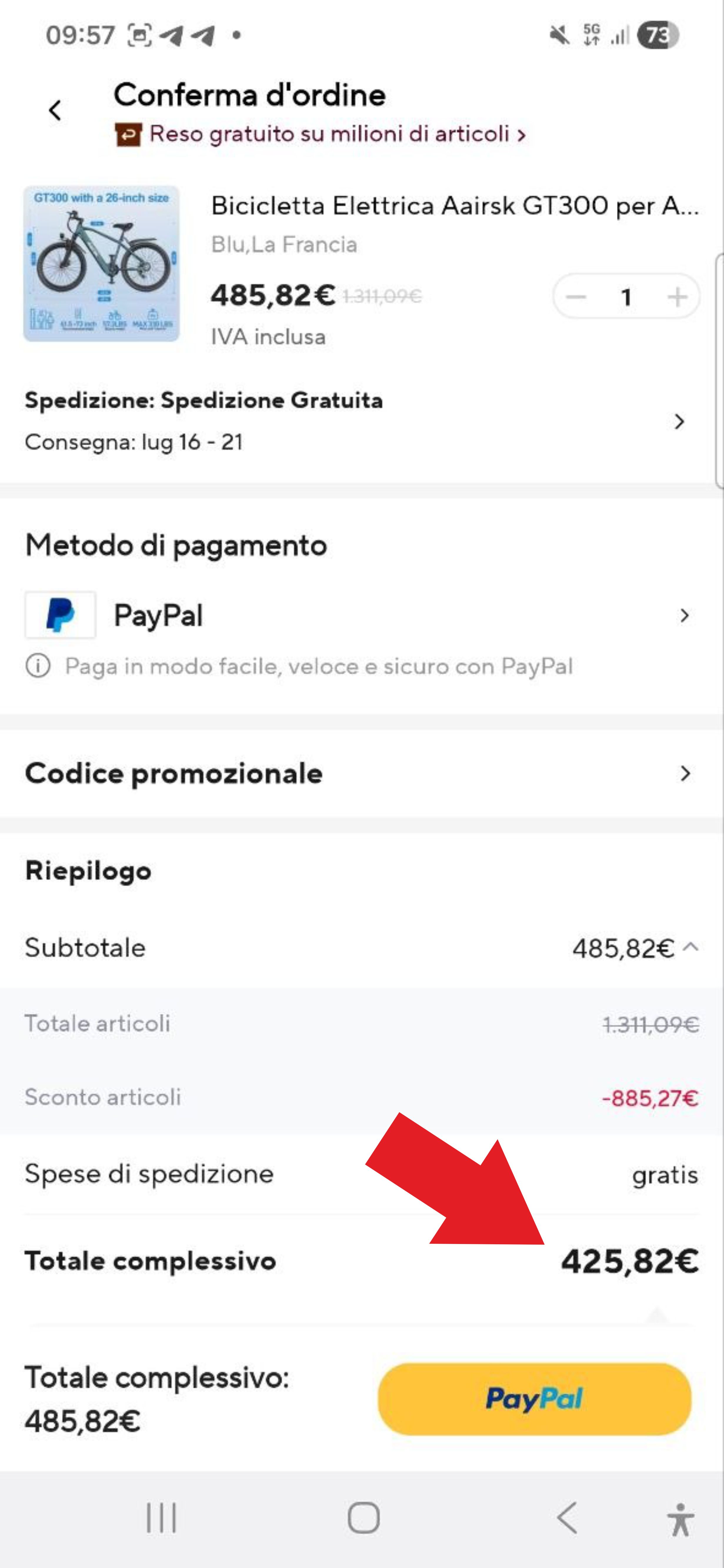 Coupon AliExpress applicato correttamente