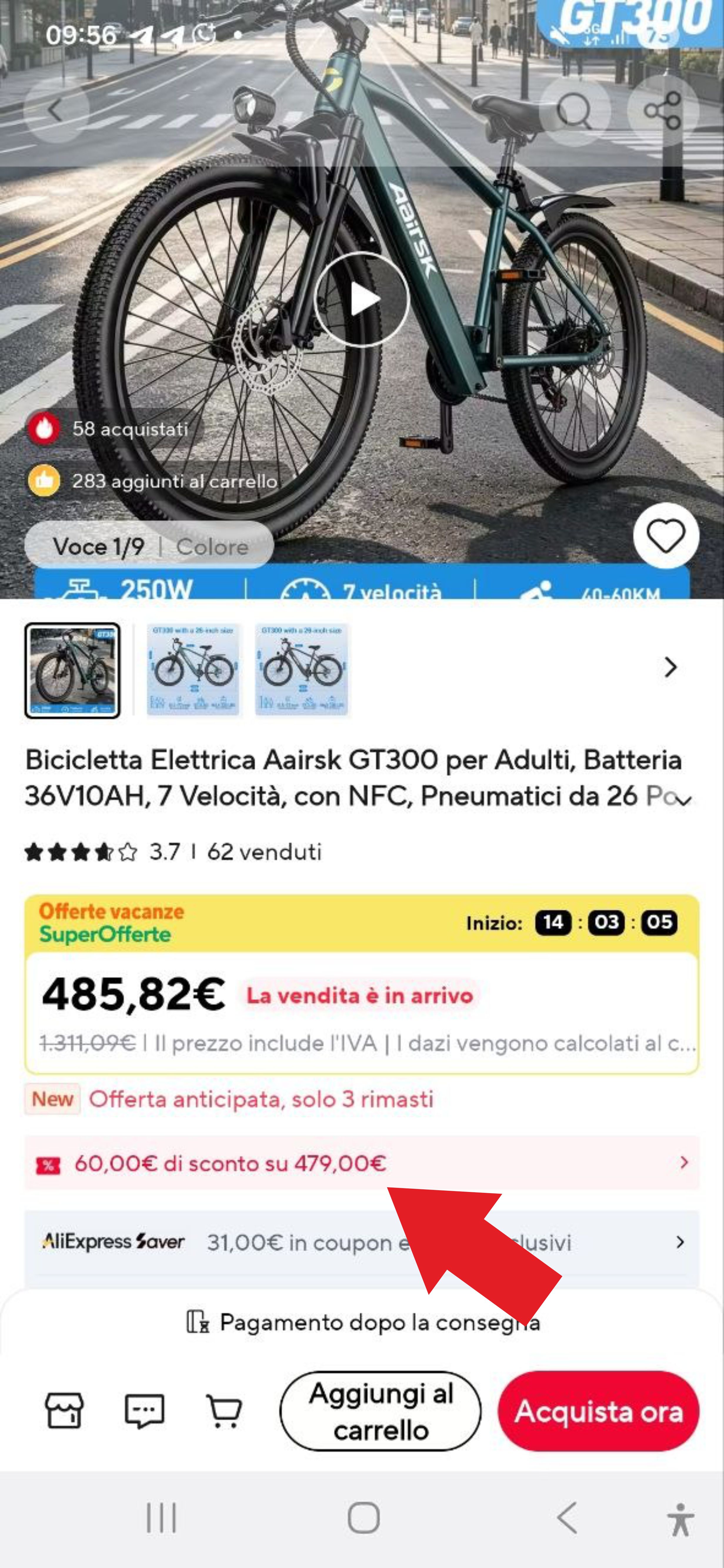 Pagina del prodotto AliExpress da usare per la procedura